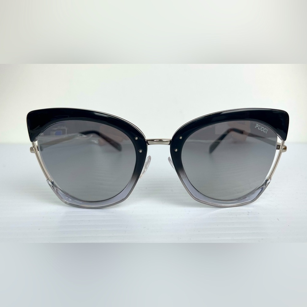 Emilio Pucci EP 0074S 05C Women Mirror Black Cat Eye Sunglasses Gray Lens 55mm
